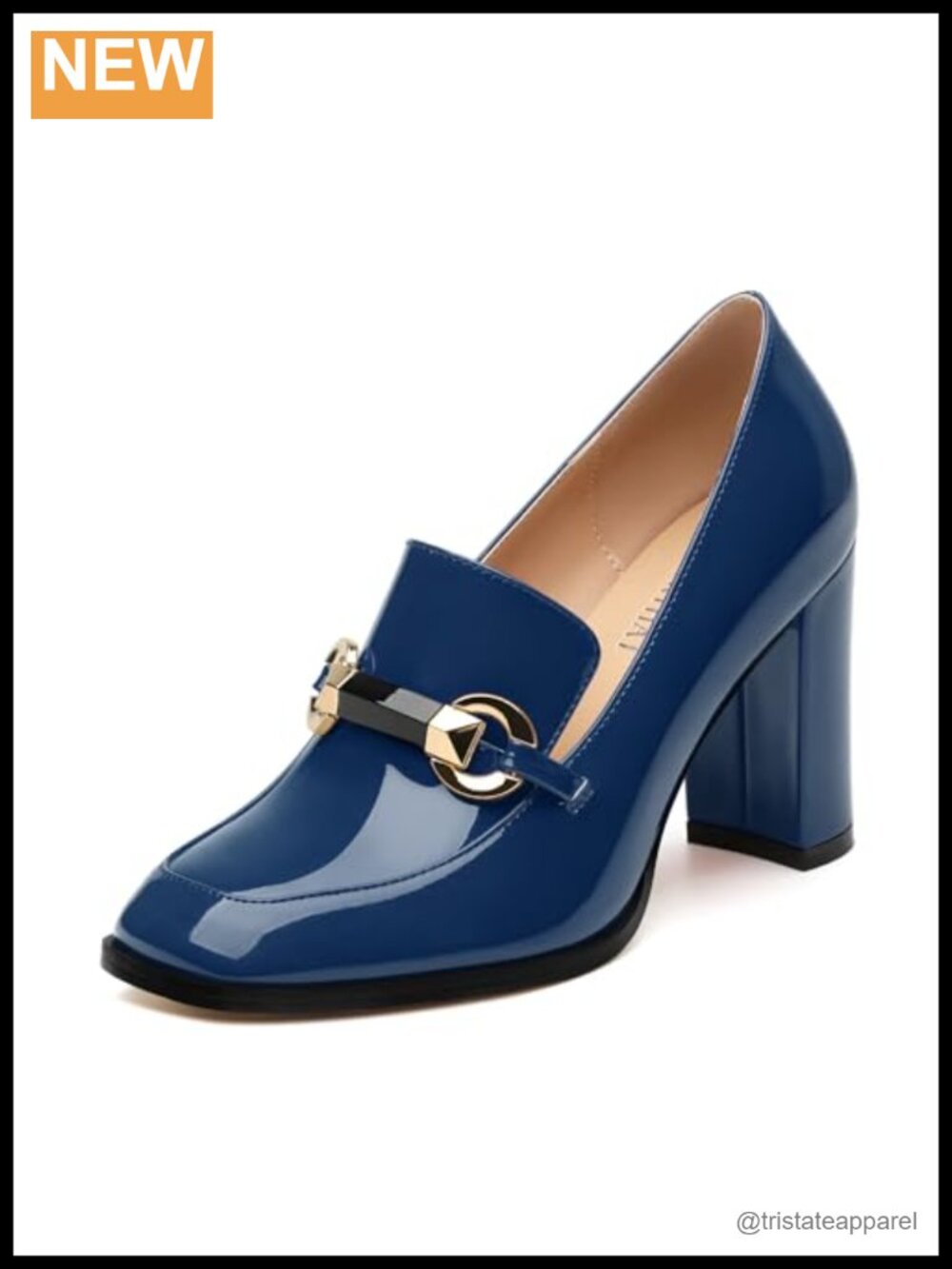 Women's Chunky Block Heel Closed Square Toe Heeled Loafers Pumps Slip On 3.4